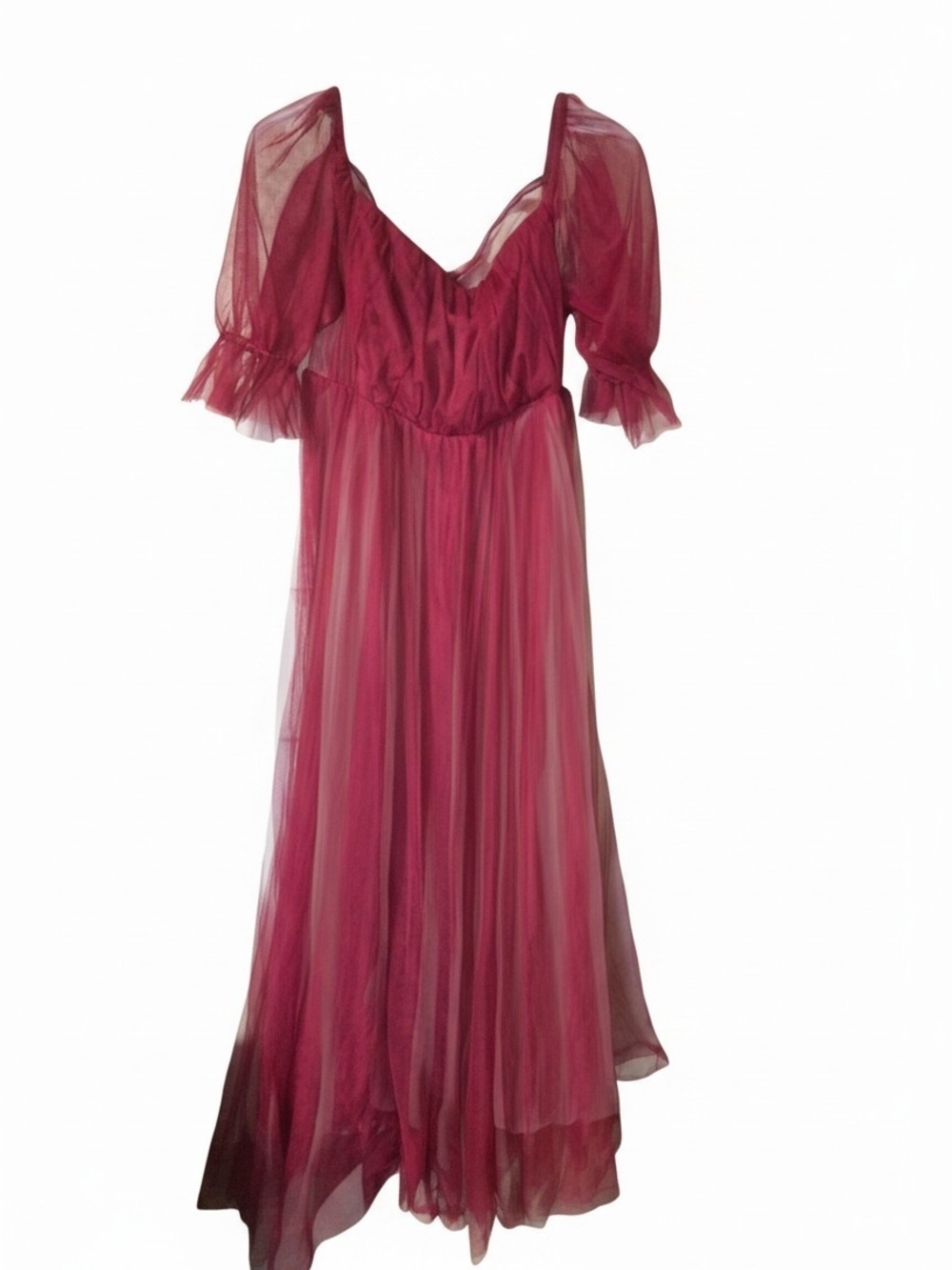 Ever Pretty Wine Red Sheer Evening Dress